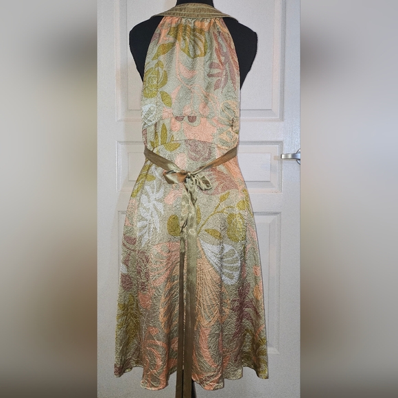 Floral Midi Dress With Invisible Zipper And Satin Waist Tie--100% Acetate Satin - Picture 5 of 15